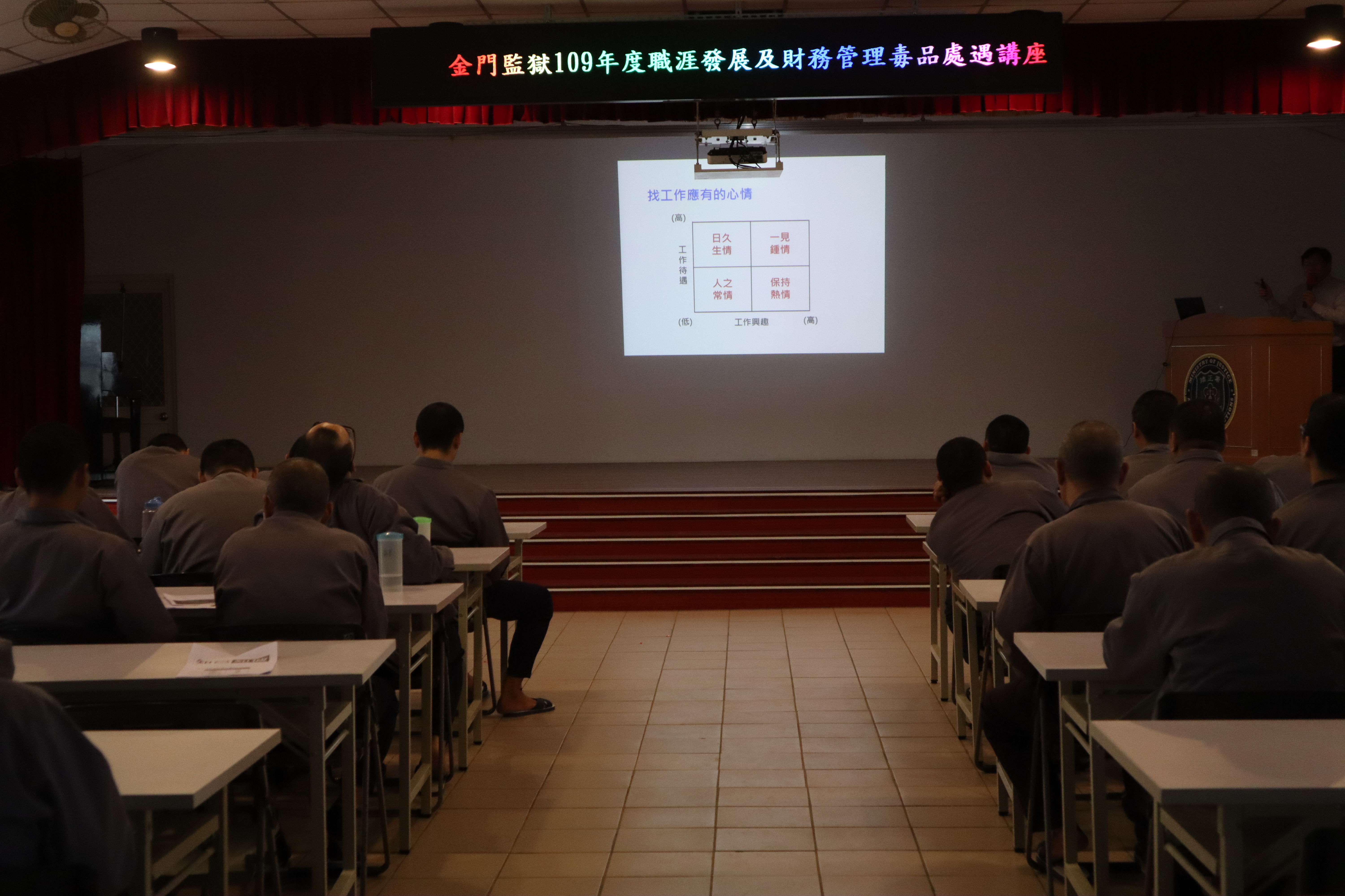 The lecturer  reminded inmates maintain a positive and learning attitude when writing.